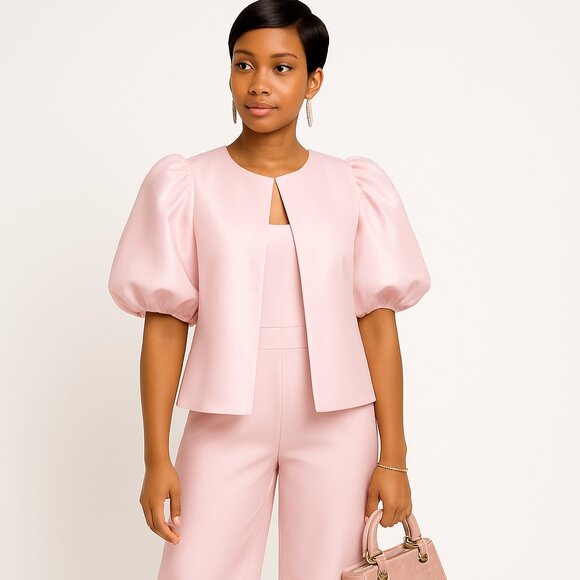 Pink Satin Puff Sleeve Top / Bridal - Picture 3 of 6